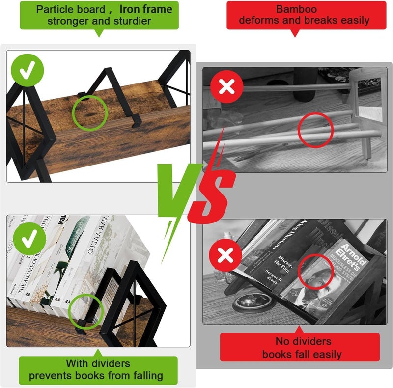 YINMIT Wood Desktop Bookshelf, Retro Tabletop Bookshelf, Desk Shelf for Top of Desk in Living Room, Home, Office, Tilting Bookcase for CDs, Magazine, Books, Home Decor - Image 5